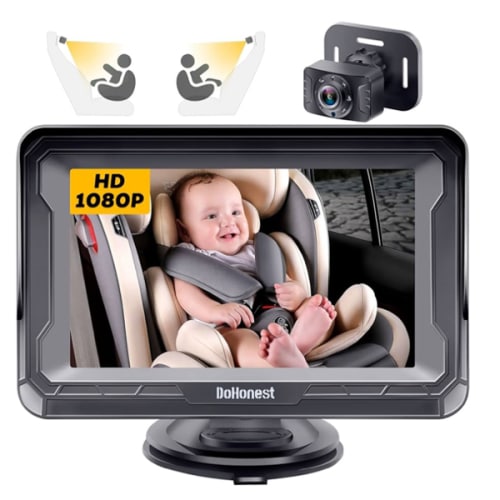 DoHonest Baby Car Camera HD 1080P - Rear-Facing Car Baby Monitor with Night Vision, Adjustable View Angle, Easy Setup, Anti-Glare Display, Safety for Kids & Infants