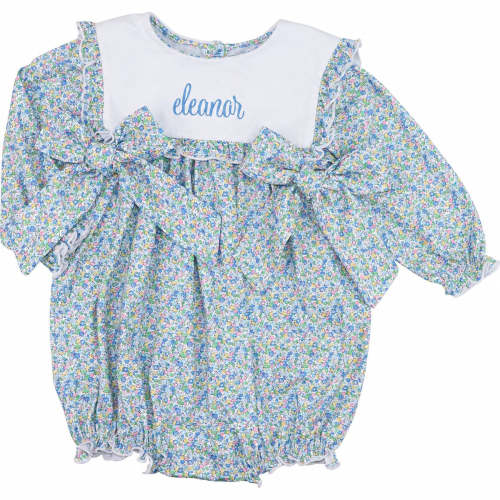 Petite Floral Knit Bow Square Collar Bubble