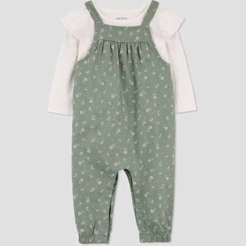 Carter's Just One You® Baby Girls' Floral Top & Overalls Set - Green/Ivory, Size: 18M