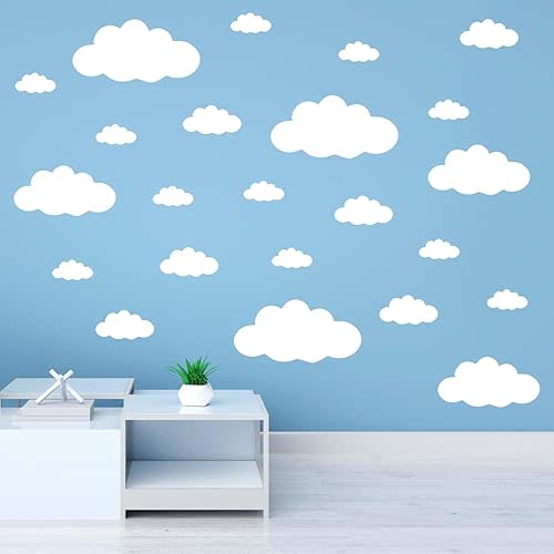 62PC White Cloud Wall Stickers, 4 Sizes Removable Cloud Decals for Room Decor, Aesthetic Nursery Wall Decals, DIY Kids Bedroom, Living Room, Classroom, Creative Home & Office Art Decorations