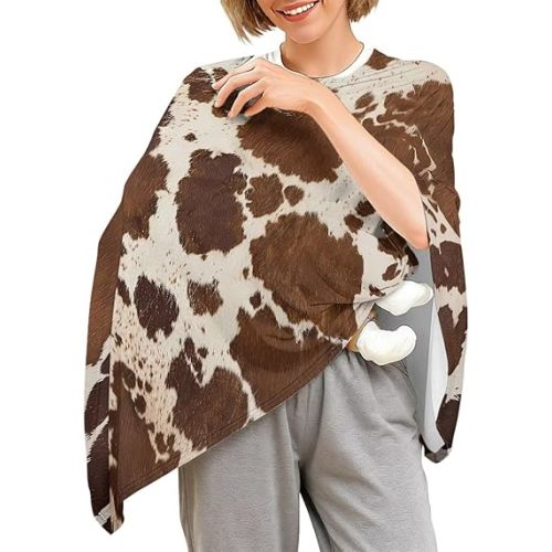 Brown Cow Print Nursing Cover Up for Breastfeeding Nursing Poncho Cover for Baby Car Seat Canopy, Shopping Cart Cover, Stroller Cover