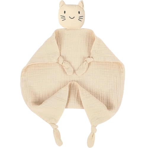 Naozinebi Muslin Baby Loveys Organic Cotton Cat Security Blankets for Babies Soft Breathable Organic Cotton Animals Baby Snuggle for Newborn Boys Girls Unique Neutral Christmas