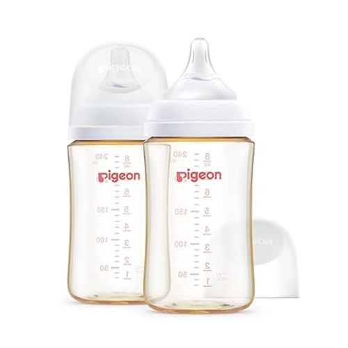 Pigeon PPSU Nursing Baby Bottle Wide Neck, Anti-Colic, Streamlined Body, Natural Feel, Easy to Clean, 5 Oz (Pack of 2), Includes 2pcs SS Nipples (0m+)