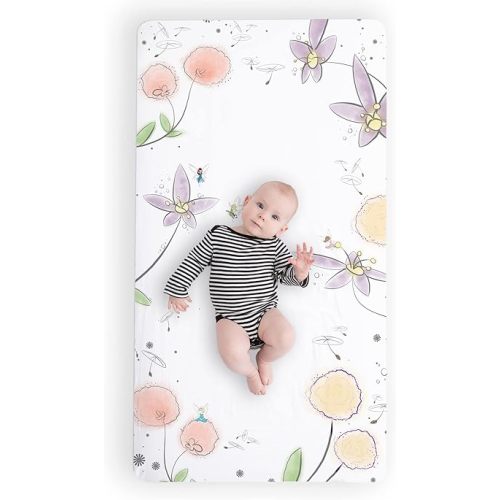 JumpOff Jo - Sábana bajera para cuna, súper suave, transpirable, 100% algodón, para colchones estándar de cuna y camas infantiles, 28 x 52 pulgadas - Fairy Blossom