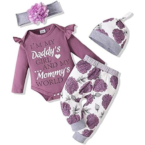 Renotemy Newborn Baby Girl Clothes Outfits Infant Romper Ruffle Floral Pants Cute Toddler Baby Girl Clothes Set