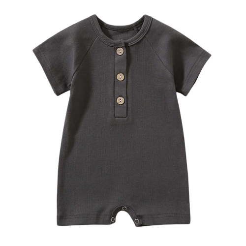 KAOOCXU New Summer Onesie For Boys Solid Color Short Sleeve O-Neck Infant Summer Romper Newborn 3 Button Up Cotton Jumpsuit Relaxed Fit Trendy Wear
