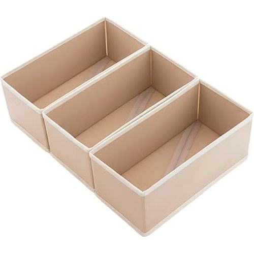 Small Drawer Organizer Clothes 3 Pack Khaki, 11' Socks and Underwear Fabric Storage Bins, Wardrobe Closet Dresser Drawer Dividers for Bra Baby Clothes