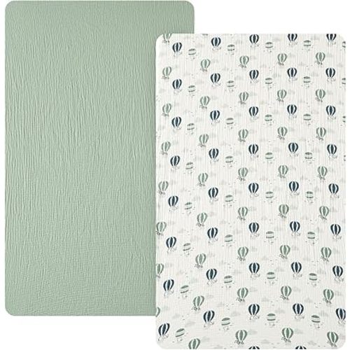david's kids Muslin Mini Crib Sheets, 2 Pack Cotton Pack N Play Sheets for Boys Girls Neutral, Soft Breathable Baby Sheets Fit Pack N Play, Playard and Mini Crib Mattresses, Animals