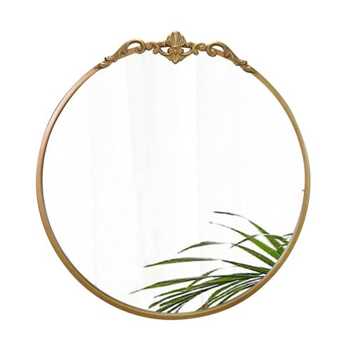 Fanbulous Round Mirror 24.5in Ornate Baroque Antique Metal Frame Wall Decor Bathroom Bedroom Vanity Entryway Living Room Hallway