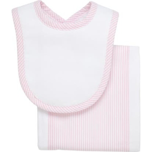 Seersucker Stripe Drooler Bib & Burp Set