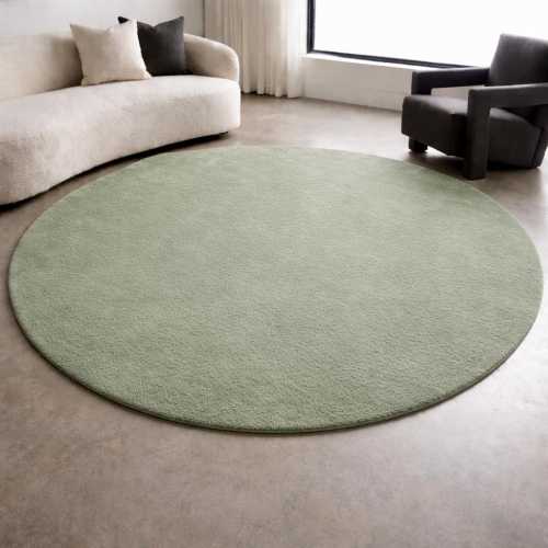 Sage Green Round Rug Hand Tufted Wool Carpet, Modern Minimalist Area Decor, Soft Neutral Circle Rug for Living Room