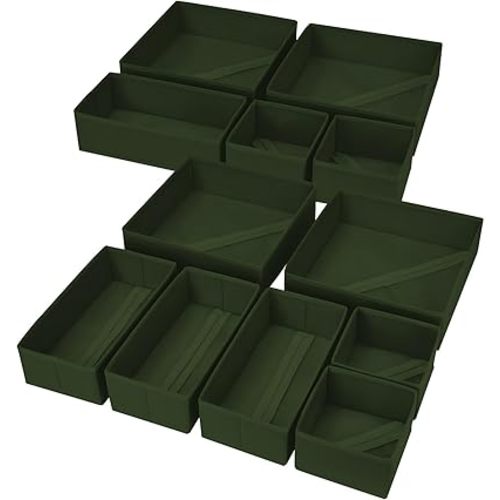 DIMJ Drawer Organizer Clothes, 12 Pack Dresser Organizer, Foldable Closet Organizers and Storage, Fabric Dresser Bins, Drawer Dividers for Nursery, Baby Clothes, Underwears, Sock (Green)