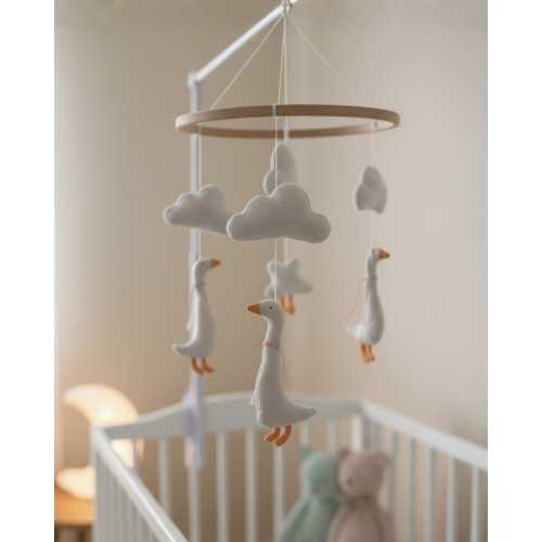 Cute Duck & Cloud Theme Baby Felt Mobile – Handmade Nursery Decor in Soft Neutrals by Artparle®