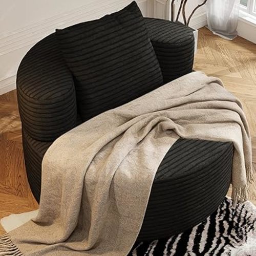 37.4" Oversized Boneless Chair Round, Chaise Lounge Boneless Accent Chair Indoor, Upholstered Corduroy Deep Seat Sofa Chair, No Assembly Required, for Living Room Bedroom Apartment