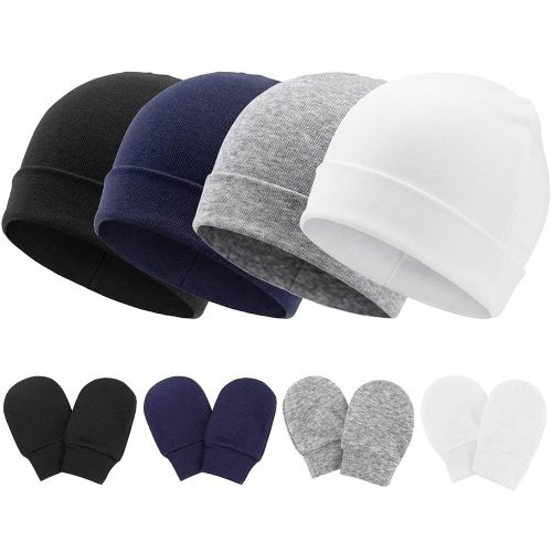 Newborn Baby Hats and Mittens Set Infant Beanie Cap Toddler Gloves Newborn Hospital Hats for Baby Boy Girl Kid 0-6 Months