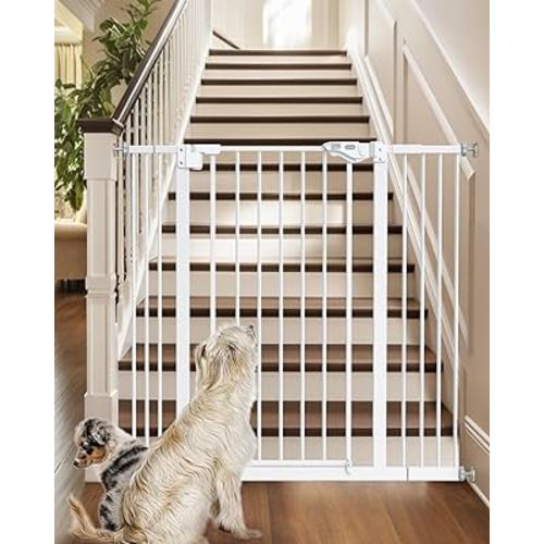 InnoTruth 29-39.6”Baby Gate for Stairs,36" Extra Tall Dog Gate for The House,Dual-Lock Safety and One Hand Opening Design,Kid Gate for Doorways,Kitchen,Room,Wall-Friendly Pressure Mounted, Pure White