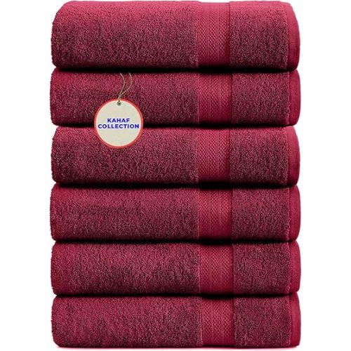 100% Cotton Bath Towels, 24x48 Pack of 6 Towels, Quick Dry, Highly Absorbent, Soft Feel Towel, Gym, Spa, Bathroom, Shower, Pool, Luxury Soft Towels (Burgundy, 24x48-6 Pack)