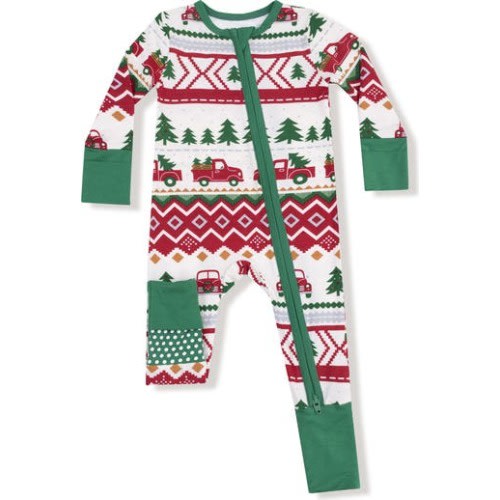 Red Truck Fair Isle Print Convertible Zip Footie, 6-12M