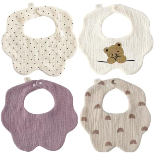 4 Pack Baby Bandana Bibs - Super Absorbent for Drooling & Teething - Soft, Flower Shape (0-24 Months)