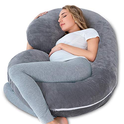 INSEN Pregnancy Pillow,Maternity Body Pillow with Velvet Cover,C Shaped Body Pillow for Sleeping (Grey)