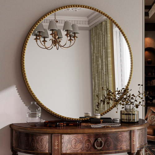 BEAUTYPEAK, Bathroom Mirror, 32 inches, Beaded Frame Gold
