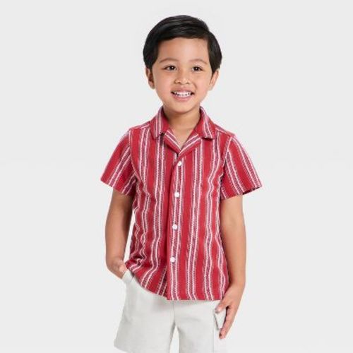 Toddler Boys' Short Sleeve Vacation Knit Button-Down Jacquard - Cat & Jack™ Red 4T