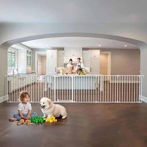 150" Extra Wide Baby Gate, Play Yard Child Safety Gate, Dog Gates with Auto-Close Door, Double Locking System for The House Doorways, Fireplace, Kitchen, 6-Panels, 30" Tall