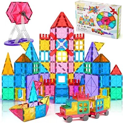 Jasonwell 100pcs Magnetic Tiles Building Blocks Set for Boys Girls Preschool Educational Magnet Construction Kit Stacking STEM Toys Christmas Birthday Gift for Kids Toddler 3 4 5 6 7 8 9 10 + Year Old