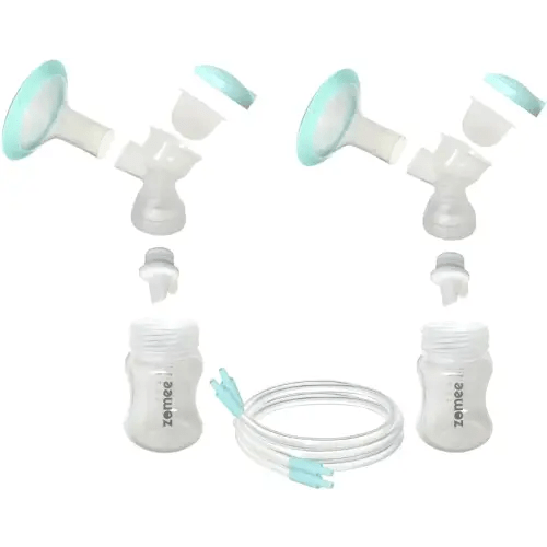 Zomee Double Breast Shield Kit Replacement Set for Z2 Size 24mm Includes; Breast Sheild Body, Diaphragms, Duckbill Valves, Tubes and Adapters & Storage Bottles