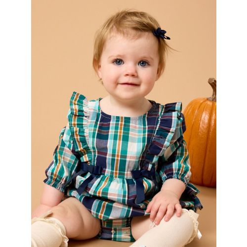 Woven Long Sleeve Waterfall Bow Bubble Romper