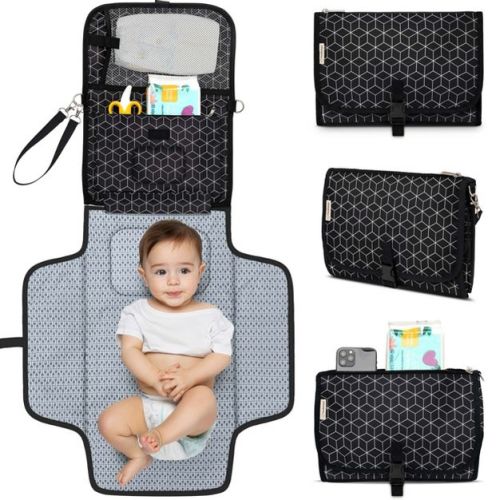 KeaBabies Ezee Portable Diaper Changing Pad, Portable Diaper Changing Mat, Waterproof Foldable Diaper Changing Pad (Black Geo)
