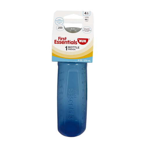NUK Gerber First Essentials Baby Feeding Clearview Bottle in Assorted Colors with Latex Nipple Medium 9 Oz (270 ml), Count 1 - Baby Care Accessories