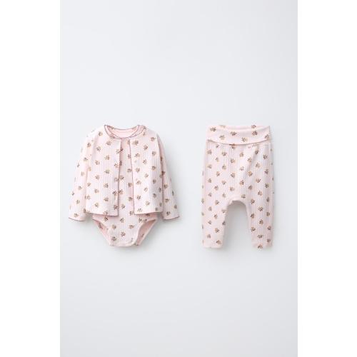 FLORAL PRINT JACKET, BODYSUIT, AND LEGGINGS SET - Pink | ZARA United States