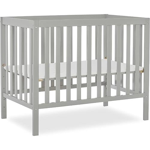 Dream On Me Edgewood 4-in-1 Convertible Mini Baby Crib in Cool Grey GreenGuard Gold & JPMA, Non-Toxic, Compact 40×25×33″ Design, Converts to Mini Daybed & Twin Bed (Rails to Buy) 1″ Mattress Pad