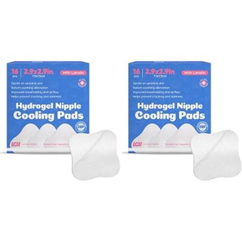 16CT Hydrogel Nipple Pads for Breastfeeding with Lanolin - Cooling Sore Nipple Gel Soothing Pads - Breast Feeding Essentials for Moms by Livaclean Health (Pack of 2)