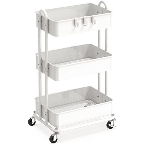 3-Tier Heavy Duty Metal Utility Rolling Cart, White