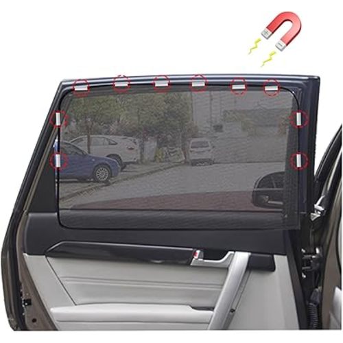 Magnetic Car Rear Side Window Shade (2 Pcs) - Easy Install Sun Shade for Baby, Pets & Car Owners, UV Protection & Heat Blocking, Universal Fit for Most Cars, Durable & Reusable