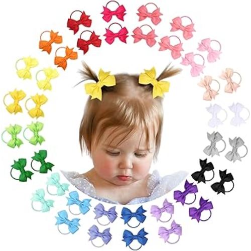 OAOLEER 40PCS 2 Inches Baby Hair Ties, Toddler Hair Ties with Bows, Elastic Ponytail Holders Mini Small For Baby Girls Infants