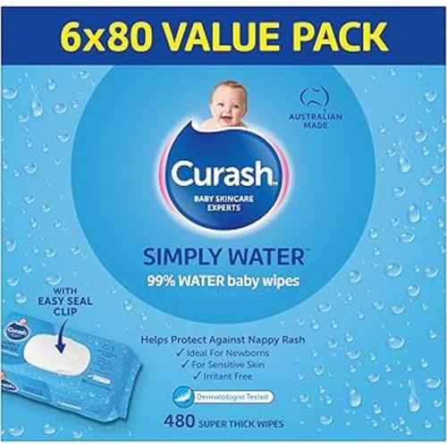 Curash Simply Water Baby Wipes, 6x80 Pack, Thick and Soft Texture, 99% Water With No Soap, Alcohol or Parabens, Suitable for Newborns, Everyday Cleansing and Nappy Changes, 480 Wipes : Amazon.com.au: Baby