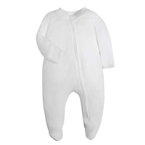 Infant Jumpsuit Round Neck Long Sleeve Solid Color Footed Warm Jumpsuit Romper Clothes for Infant White 3M