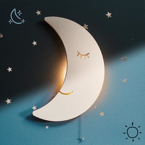 Tip perk Moon Lamp for Baby Nursery - Floating Moon Wall Lamp for Nursery | Cute Floating Moon Lamp for Kids Bedroom | Battery-Operated Hanging Night Lights | Cordless Moon Lights for Bedroom