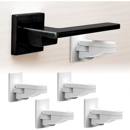 4 Pack Childproof Door Lever Lock, Baby Proof Door Handle Lock, Compact Minimalist Design, Strong Adhesive, Easy Installation – No Tools or Drilling Needed, White
