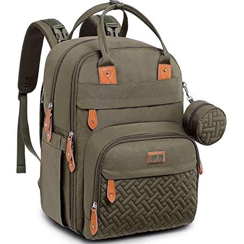 Diaper Bag Backpack, BabbleRoo Baby Nappy Changing Bags Multifunction Waterproof Travel Back Pack with Changing Pad & Stroller Straps & Pacifier Case, Unisex and Stylish (Army Green)…