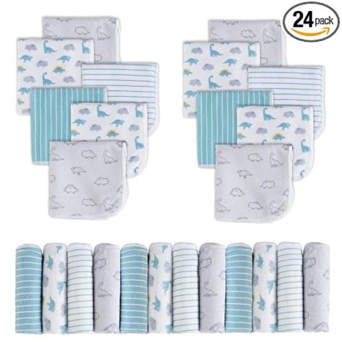 Viviland Baby Washcloths, 24Pack Baby Wash Cloths for Newborn, Baby Towels and Infant Bath Face Washcloths for Boys Girls Super Soft Absorbent, Gentle on Sensitive Skin Body, 9x9 Dinosaur