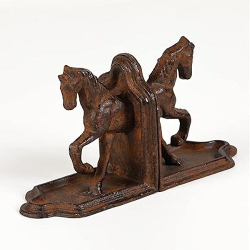 2 Pack Farmhouse Galloping Horse BookEnds, Horse Book Ends, Rusty Finish