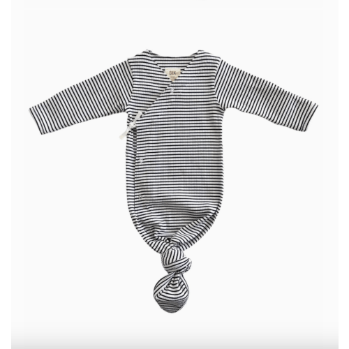 Ribbed Kimono Knot Gown - Black Stripe