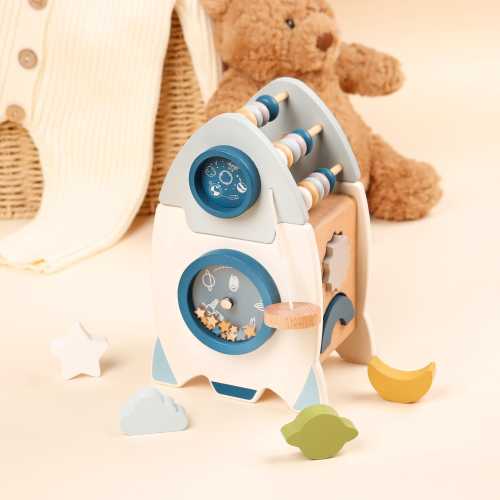 Personalized Wooden Rocket Activity Cube: Toddler Educational Toy