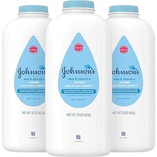 Johnson's Baby Powder with Naturally Derived Cornstarch, Aloe & Vitamin E., Hypoallergenic, No Added Parabens & Dyes for Gentle Baby Skin Care, 22 oz, Baby Essentials, 3 Pack
