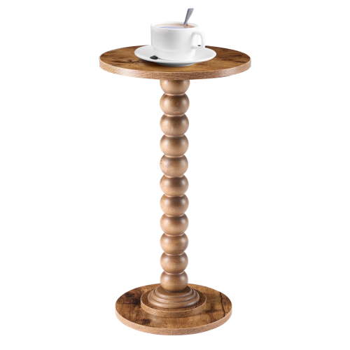 EDX Round Side Table - Solid Wood Leg Small Drink Table for Living Room Bedroom Office,Brown