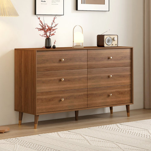 Latitude Run® 6 Drawer Dresser For Bedroom, 47 Inch Mid Century Modern Dresser for Closet, Wooden Chest of Drawers with Natural Texture & Pre-Embedded Slots For TV Stand, Living Room, Hallway, Office | Wayfair